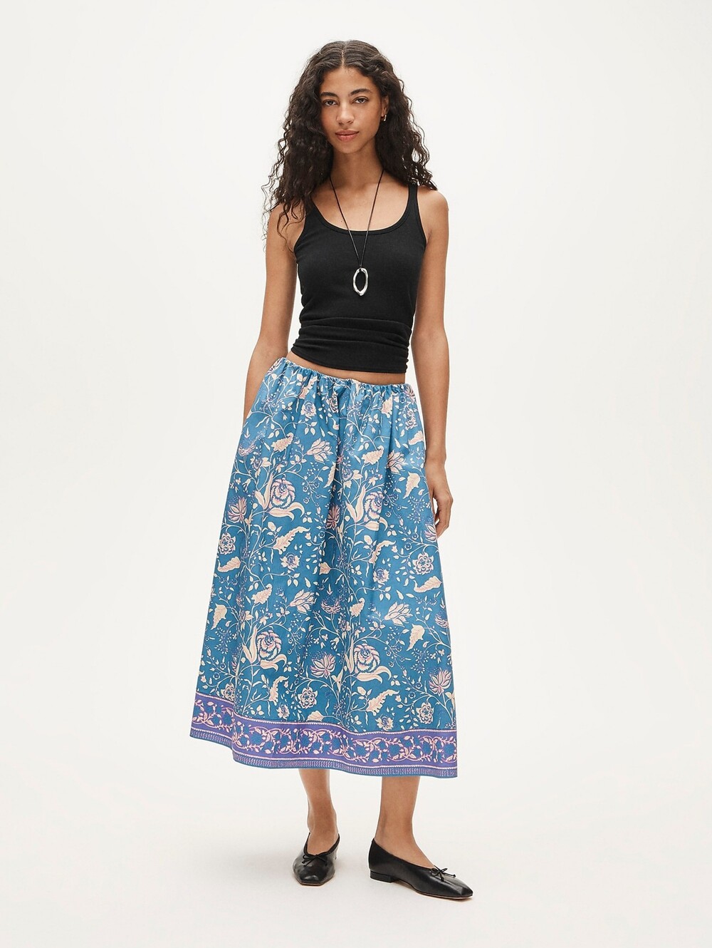Pull-on midi skirt in block print - J.Crew - XS - Floral - 100% Cotton - Modest